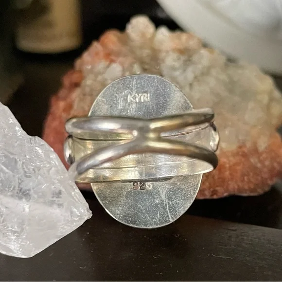 Faceted Prehnite Sterling Silver Ring Floral Band by designer Kyri